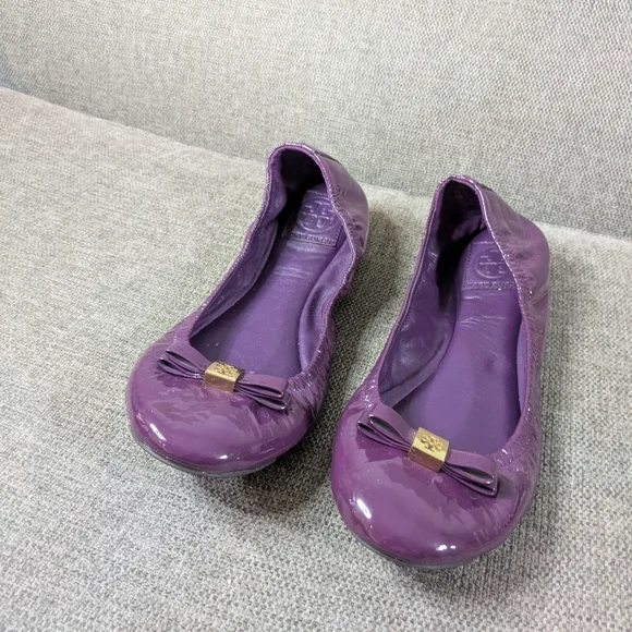 Tory Burch Purple Patent Leather Ballet Flats - Logo Bow - Size 11 - Picture 2 of 8